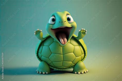 Generative AI Cute 3D Cartoon turtle character Stock Illustration | Adobe Stock