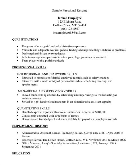 11+ Functional Resume Template Function and Use | Template Business PSD ...