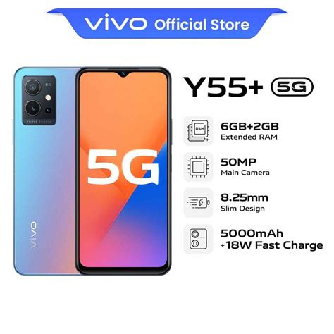 Vivo Y55+ 5G Smartphone 6GB + 2GB Extended RAM/ 128GB ROM/ 5000mAh ...