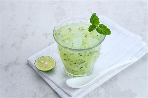 Es Timun Serut, a Typical Indonesian Drink Made from Shaved Cucumber with Syrup, Lime and Basil ...