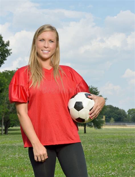 Blonde Woman Playing Soccer Stock Photo - Image of blonde, hold: 43812982