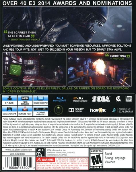 Alien: Isolation - Nostromo Edition cover or packaging material - MobyGames