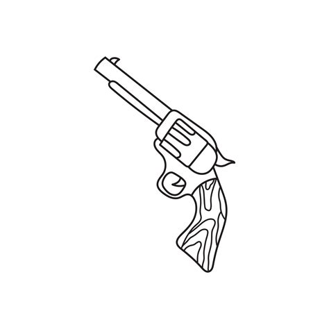 Hand drawn Kids drawing Cartoon Vector illustration revolver gun icon Isolated on White ...