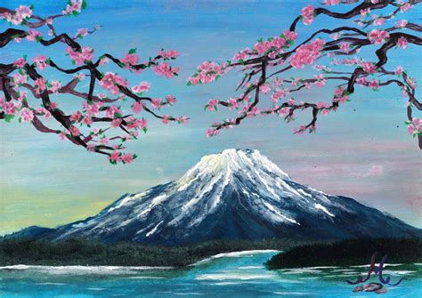 Mount Fuji Acrylics 83 x 117 inch | Japanese landscape, Mountain painting acrylic, Japan painting