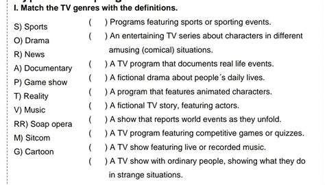 Types of TV programs Date: __________________________________ I. Match ...