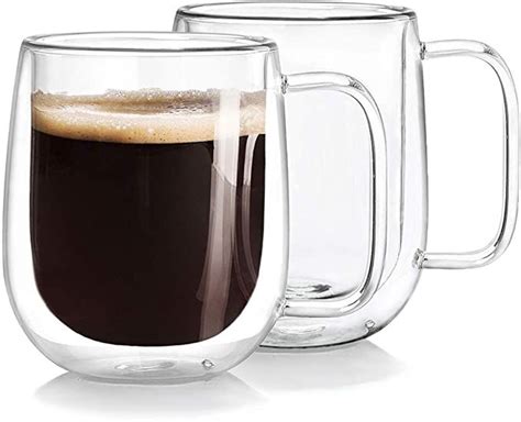 Amazon.com: Double Wall Glass Coffee Mugs Tea Cups Set of 2, Thermal ...