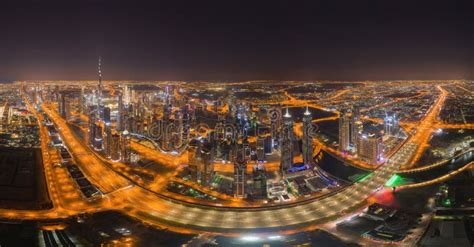 Aerial View of Dubai Downtown Skyline, Highway Roads or Street in ...