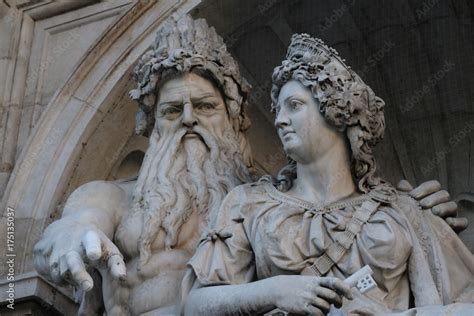 Detail view, Danubius Fountain outside the Albertina Museum in Vienna Stock Photo | Adobe Stock