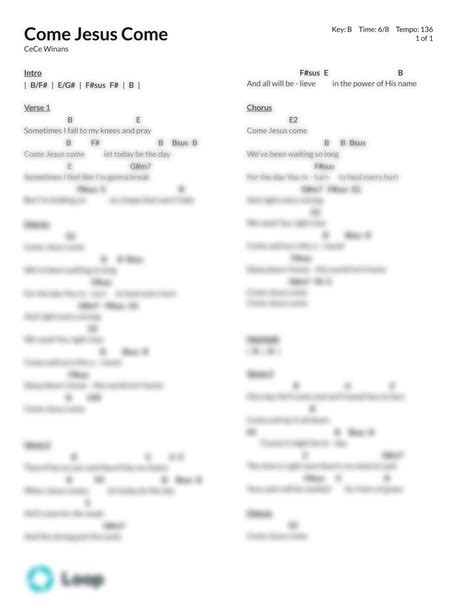 Come Jesus Come - Chord Chart PDF Download | Loop Community