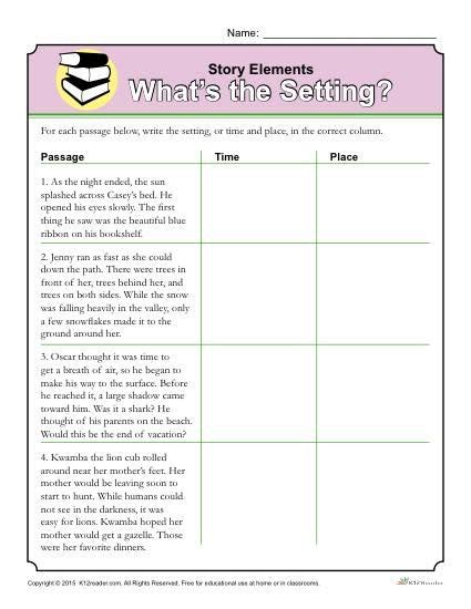 Story Elements Worksheet: What’s the Setting? | Story elements worksheet, Reading skills ...