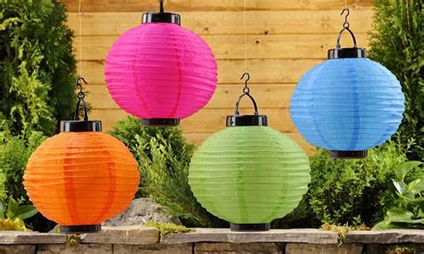 Set 4 - Solar Powered Round 10" Garden Party Lanterns LED Polyester & Plastic- Garden Decor