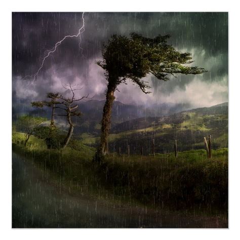 Tree Blowing in the Wind During a Thunder Storm Poster | Zazzle | Landscape wallpaper, Rain and ...