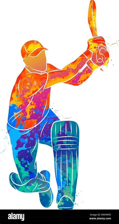 Abstract batsman playing cricket from splash of watercolors Stock ...