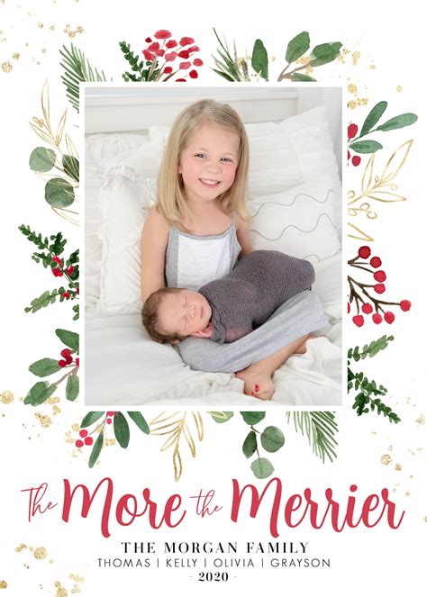 Christmas Birth Announcement | The More The Merrier Christmas Card | Birth Announcement Template ...