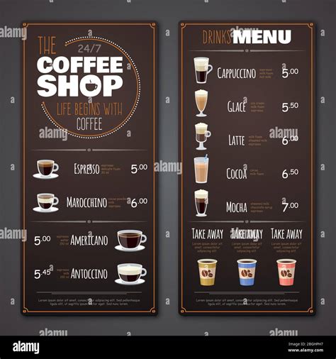 Coffee shop menu vector design template. Cafe shop banner with drink ...