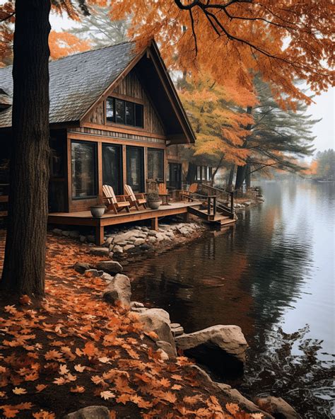 Cozy Autumn Cabins: Vibrant Fall Wallpapers | Lake house, Cabin ...