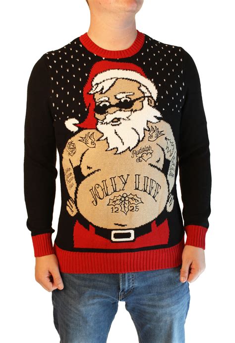 Ugly Christmas Sweater - Ugly Christmas Sweater Men's Xmas Tatted Thug "Jolly Life" Santa ...