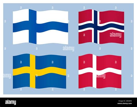 Set of scandinavian, northern countries flags. Sweden, Norway, Denmark ...