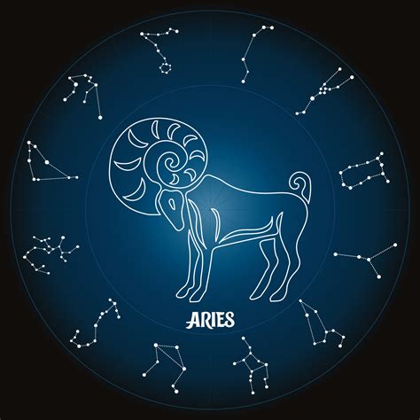 Aries zodiac sign in astrological circle with zodiac constellations ...