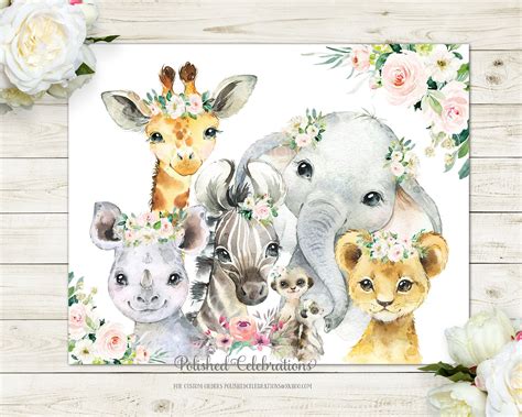 Soft Blush Jungle Animal Nursery Art / Safari Nursery Print / | Etsy in 2020 | Animal nursery ...