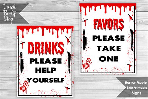 6 Horror Movie Birthday Signs, Scary Movie Party Signs, Food Sign ...