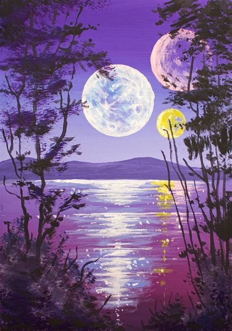 Beautiful space Scenery with moon painting night nature landscape ...