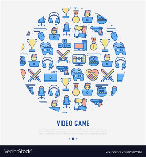 Video game concept in circle with thin line icons Vector Image