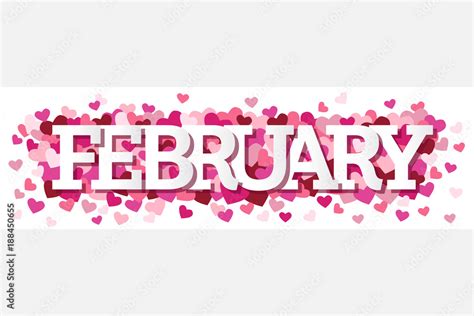 February Single Word With Hearts Banner Vector Illustration 1 Stock ...