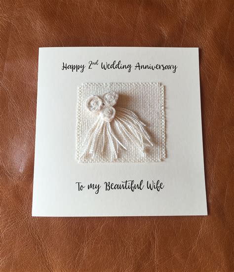 2nd Wedding Anniversary Card Handmade Cotton Anniversary Card Wife Her Husband Him