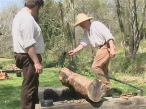 Hewing an oak log with handtools - YouTube