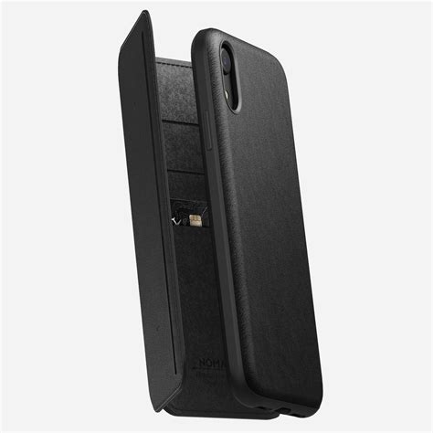 Modern Leather Tri-Folio Case for iPhone XR, Black | NOMAD®