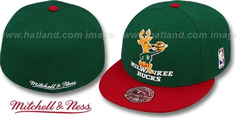 Milwaukee Bucks 2T XL-LOGO Green-Red Fitted Hat by Mitchell & Nes