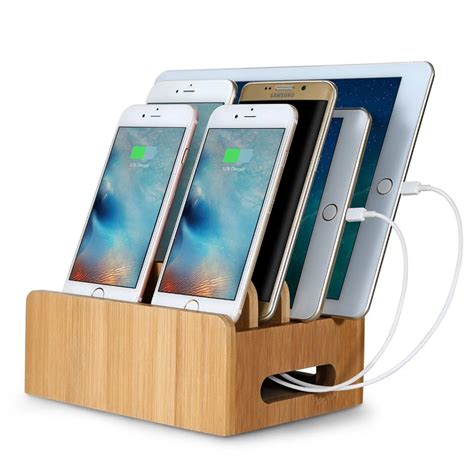 Bamboo-telefoonhouder voor meerdere apparaten Oplaadstation Stand Holder Tabletstandaard voor ...