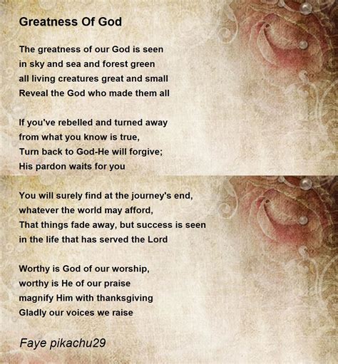 Greatness Of God - Greatness Of God Poem by Hannah Faye Pagayunan