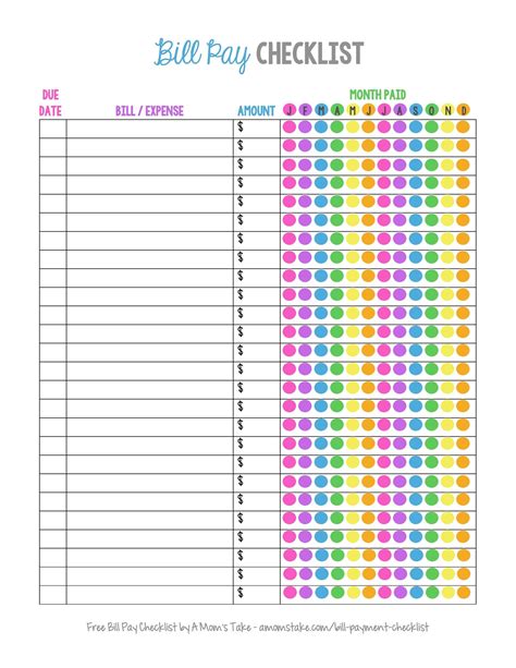 Bill Payment Checklist, Bills Checklist, Checklist Template, Cleaning ...