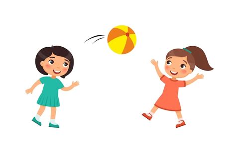 Premium Vector | Two little cute girls play with a ball. Kids playing ...