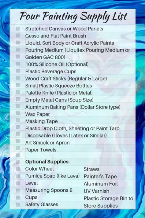 Acrylic Pour Painting Supply List in 2020 | Painting supplies list ...