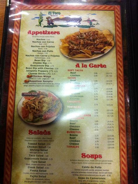 El Toro Restaurant Menu, Menu for El Toro Restaurant, Springfield ...