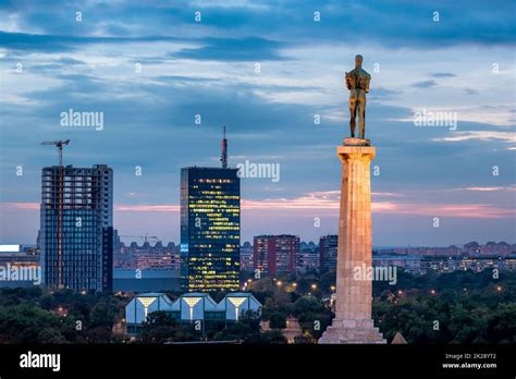 Skyline of New Belgrade (Novi Beograd) seen by night from the Kalemegdan fortress Stock Photo ...