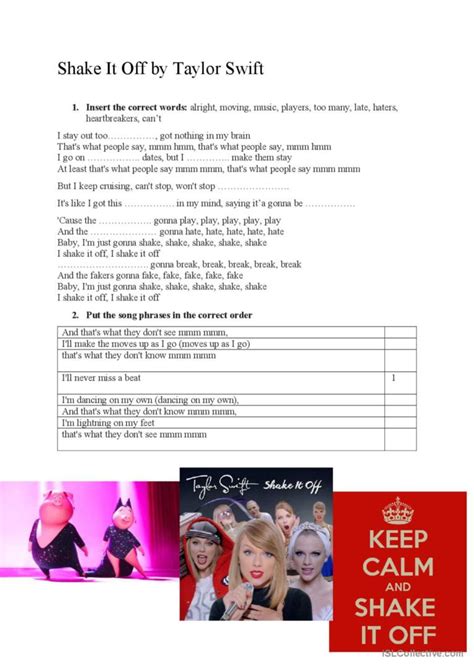 Shake it off by Taylor Swift workshe…: English ESL worksheets pdf & doc