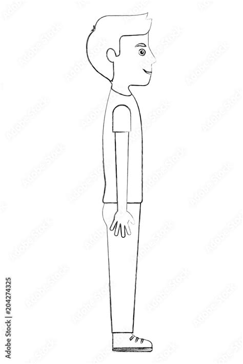 young man standing casual clothes side view vector illustration sketch Stock Vector | Adobe Stock