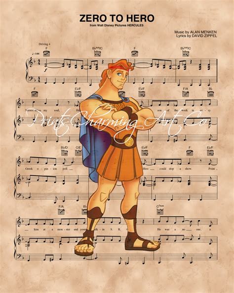 Hercules Zero to Hero Sheet Music Art Print Disney Nursery - Etsy