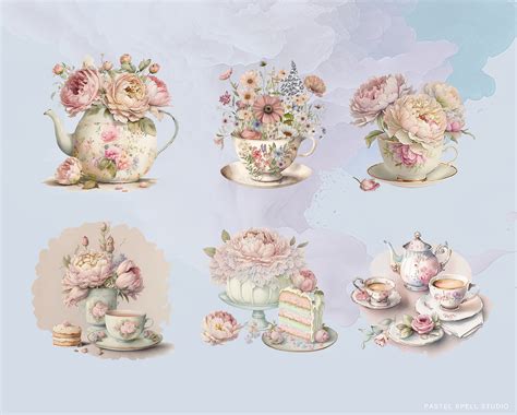 Vintage Tea Cup Clipart Png, Tea Party Clipart, Teacup, Peonies and ...