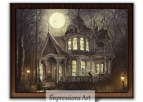 Haunted House Vintage Halloween Print Halloween Wall Art - Etsy