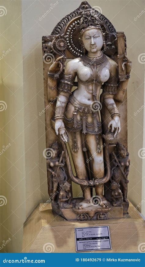 Statue of Saraswati, Hindu Goddess of Knowledge and Learning in National Museum of India in New ...