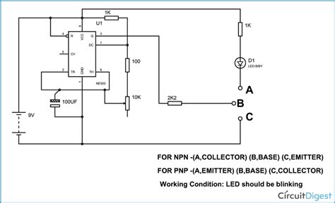 Simple Transistor Tester Circuit Diagram using 555 Timer IC