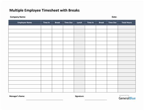 Multiple Employee Timesheet With Breaks in Word