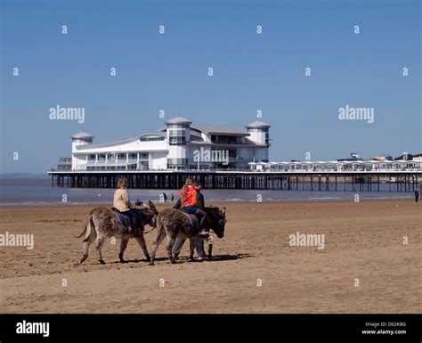 Donkey rides in front of Grand Pier, Weston-Super-Mare, Somerset, UK ...