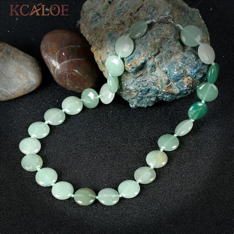 KCALOE Natural Stone Vintage Necklace Light Green Chinese Stones Round ...