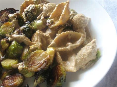 Creamy Vegan Cashew Alfredo Sauce with Crispy Roasted Brussels Sprouts and Shell Pasta | Lisa's ...